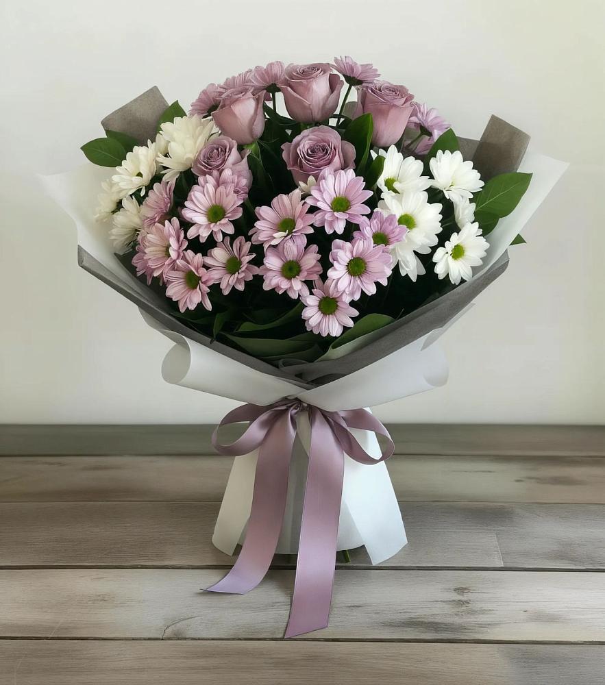 Букет цветов из: Хризантемы и Розы в Караидель