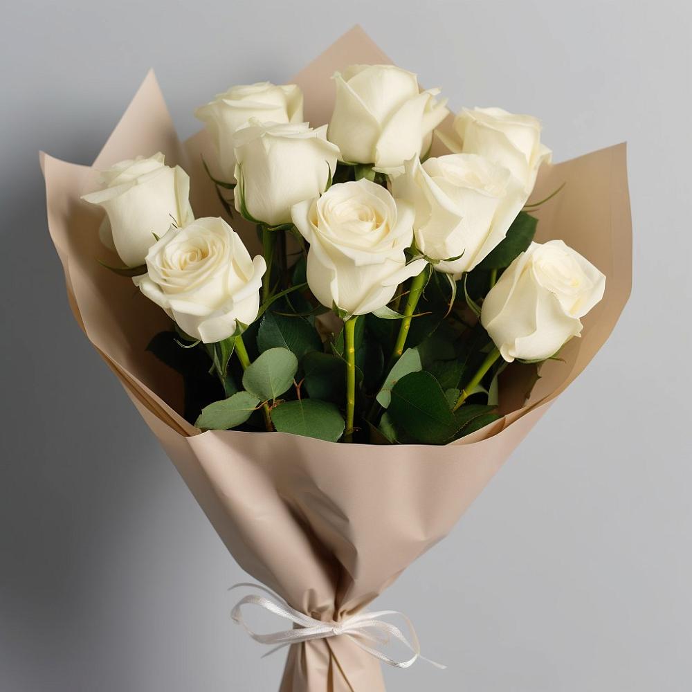 Букет 9 Белых роз Эдлесс Лав в Караидель