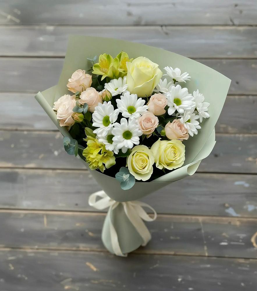 Букет цветов из: Альстромерии, Розы и Хризантемы в Караидель